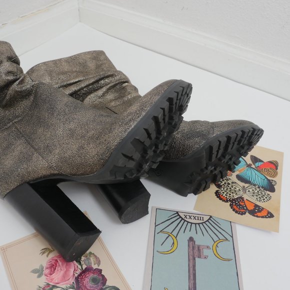 Katy Perry The Raina Slouchy Black Gold Metallic 4" Heel Size 7 Retro Boot - Picture 13 of 13